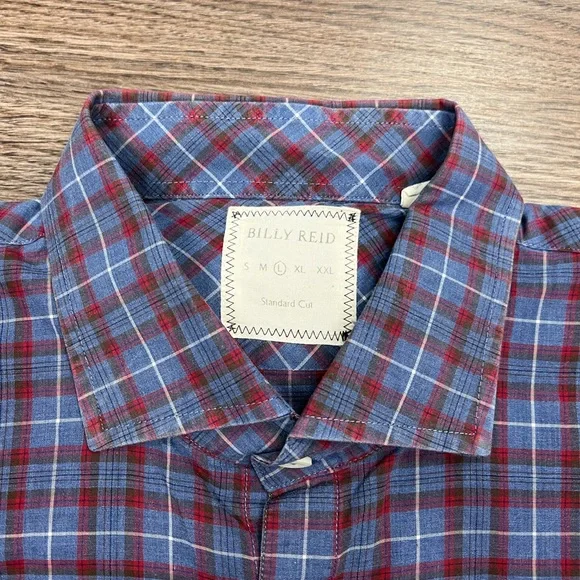 Billy Reid Blue, Red & White Plaid Shirt L - Picture 3 of 4